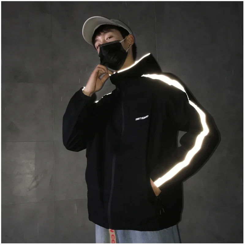 

Men's autumn and winter jacket 2019 autumn and winter new reflective patch jacket youth personality fashion men's clothing