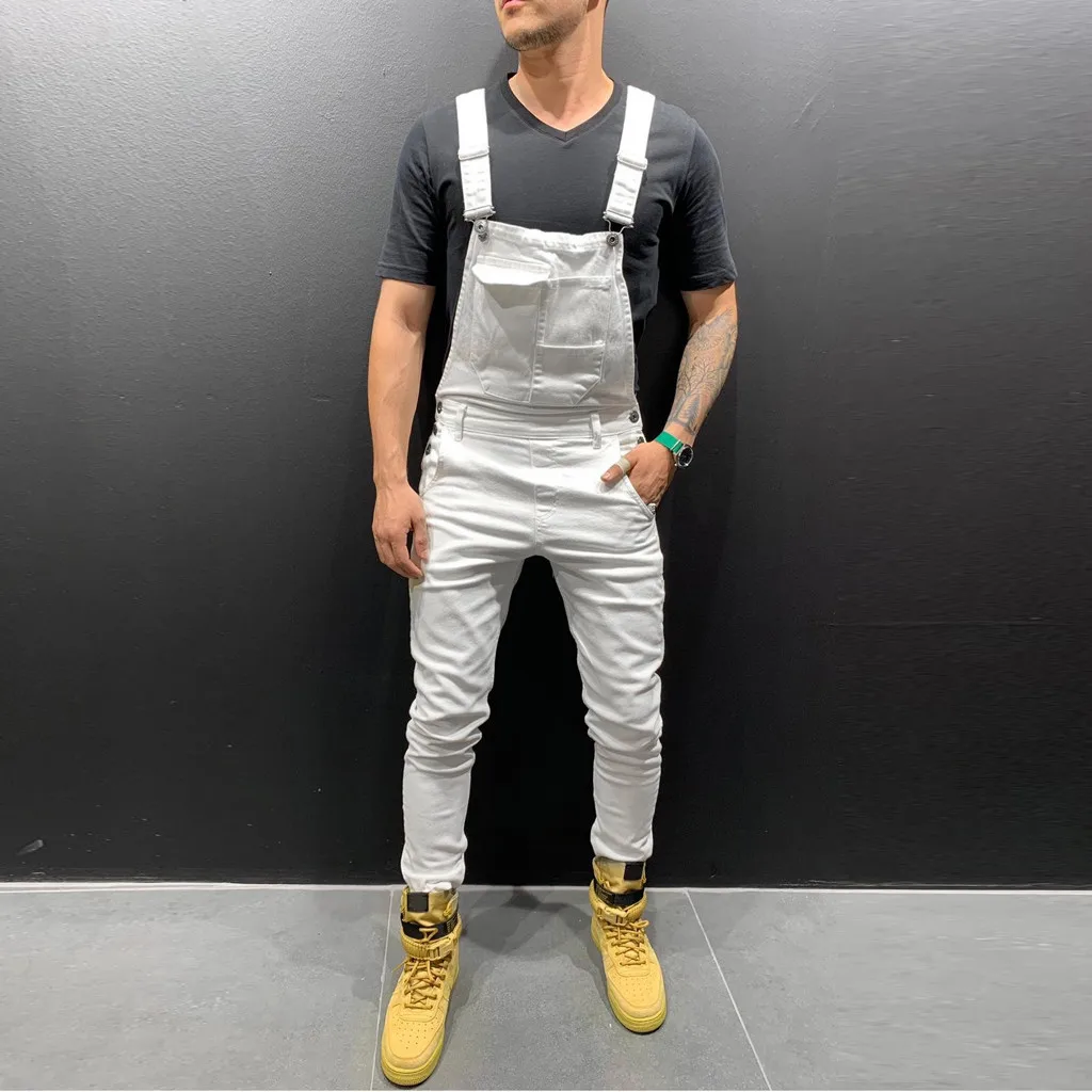 Mens Pocket Jeans Overall Jumpsuit Streetwear Overall Suspender Brim Bolso Geral Streetwear Gerais Suspende Pants