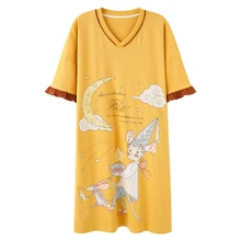 ATOXY Fashion Women Nightgown Summer Shorts Cool Night Dress Sexy Cross Back Navy Blue Kawaii Printed Cotton Sleepwear