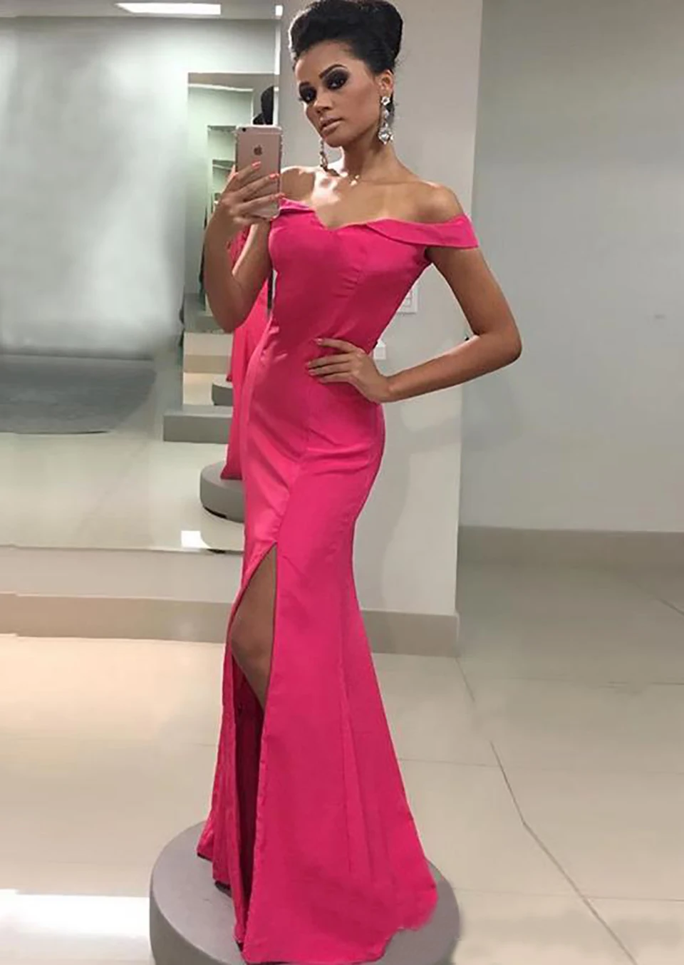 

New Mermaid Dress Bridesmaid Dresses Sleeveless Prom Party Gown Elastic Satin Sweetheart Off-Shoulder Thigh-High Slits