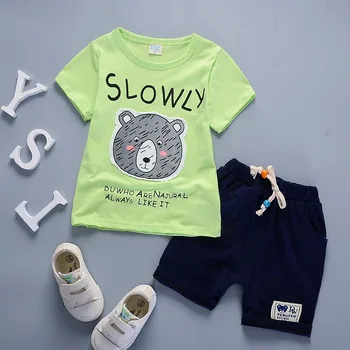 

1 2 3 4 Years Boys Clothes New Arrive Kids' Short Sleeve O-neck T-shirt with Shorts Baby Thin Dress Summer Boys' Bear Outfit