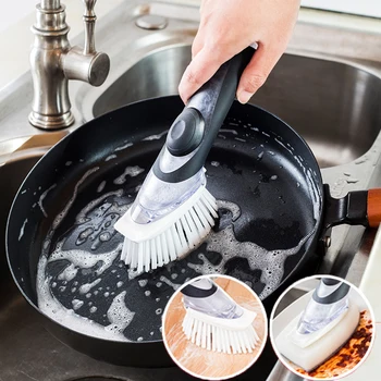 

Kitchen Long Handle Brush Automatic liquid Cleaner Multifunction Cleaning Brush with Sponge Dishwasher for Stove Range Hood Sink