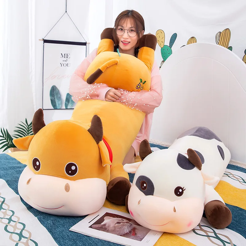 

New creative 2020 mascot plush toy lie version cow doll large sleeping long pillow doll
