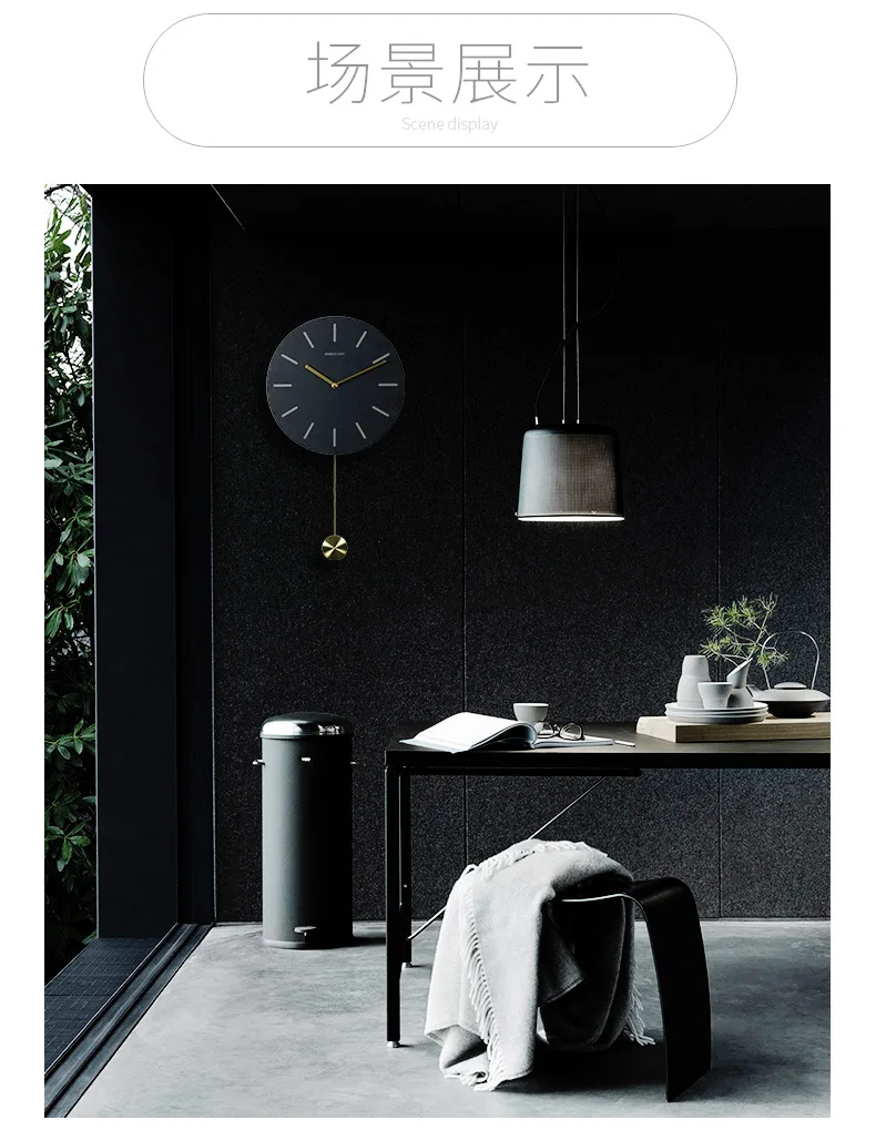 Northern European-Style Creative Home Wall Clock KingStone Turn of Natural Slate Stone Material Brass Measuring Sway Clock