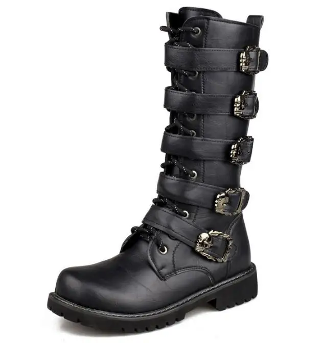 

Punk Martin Boots High Men Shoes Black PU Leahter Vintage