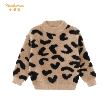 

Warm sweater for girls Leopard print sweater for kids 5-10t knitted autumn clothes for girls teens fashion long sleeve sweater