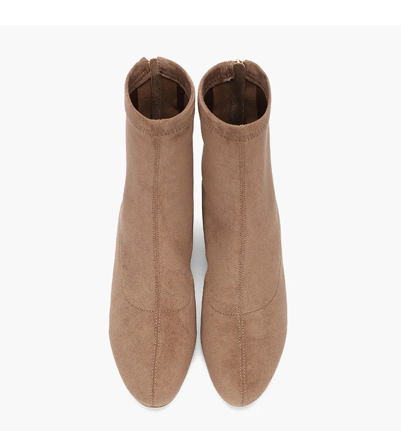 2020 High Heel Boots All-Matching Suede Women's Chunky Heels Net Red Middle Heel Boots