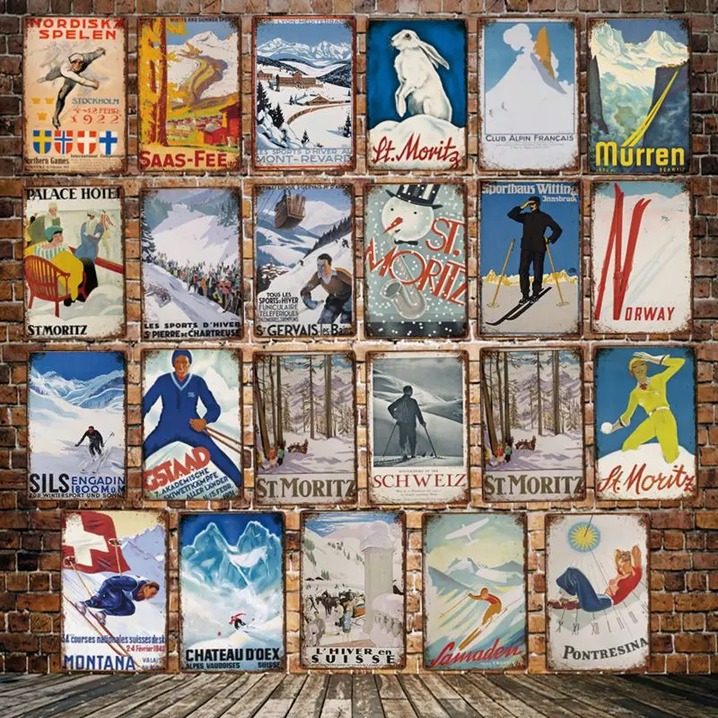 

[ Mike86 ] Norway St moritz Skiing Metal Sign Vintage Store Retro Iron Painting Cites Poster Art 20*30 CM LT-1838