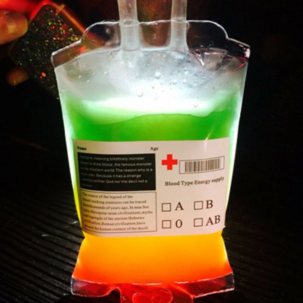 

Transparent Medical Reusable Blood Energy Double Tube Drink Bag Halloween Vampire Pouch Novelty Sunglass Drink Gag Jokes Toys