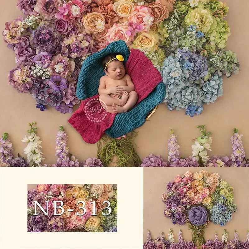Newborn Backdrop Photography Baby Shower Spring Flower Wood Floor Birthday Party Photo Background Children Backdrops Studio photo backdrop