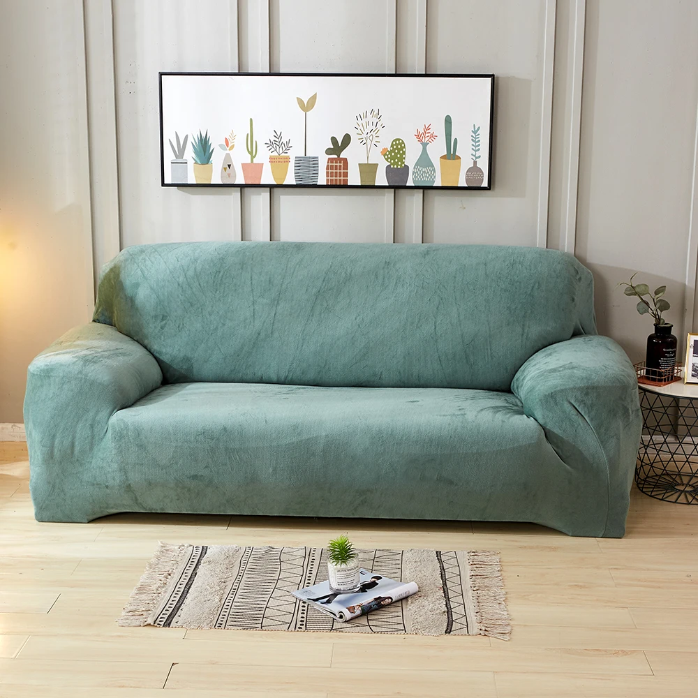 Плюшевые утолщенные универсальные чехлы для дивана, эластичные чехлы для кресла, хлопковые секционные Чехлы для дивана, универсальные чехлы - Цвет: Зеленый