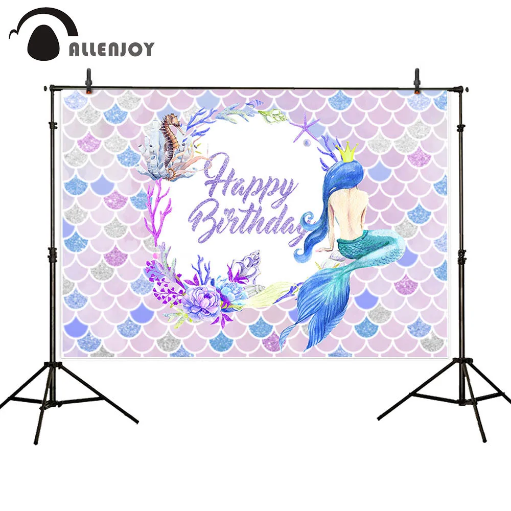 

Allenjoy photographic backdrop dreamy color scale mermaid seahorse coral flower Princess custom birthday photography background