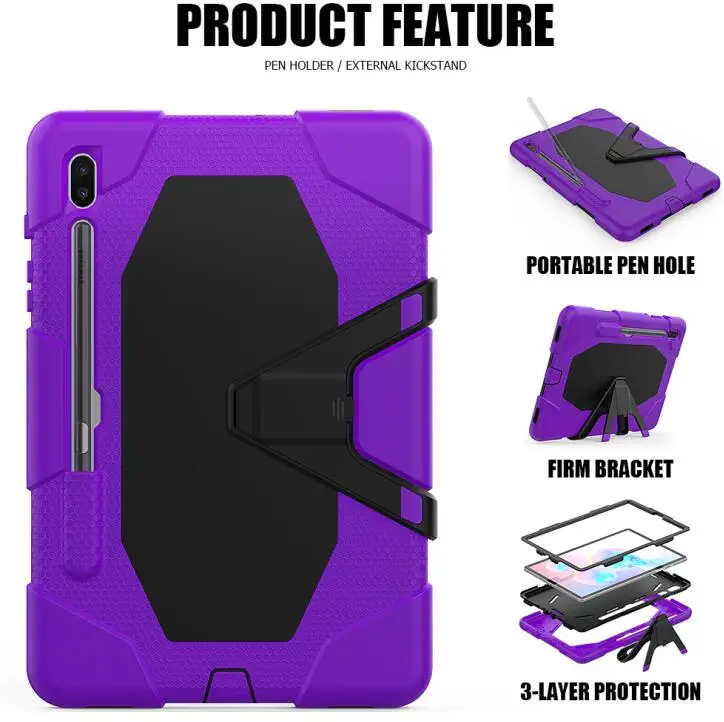 Силиконовый PC Прочный Гибридный чехол-подставка для samsung Galaxy Tab S6 10,5 SM-T865 SM-T860 T860 T865 Shockprrof чехол для планшета+ ручка - Цвет: Фиолетовый