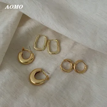 

AOMU 2020 Simple Chic Brass Metal Gold Hoop Earrings Vintage Round Circle Twisted Geometric Earrings for Women Hook Punk Ethnic