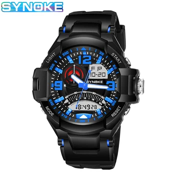 

SYNOKE Men Sports Quartz Watches Top Brand Waterproof LED Display Dual Time Double Movement Male Electrionic Wrist Watches