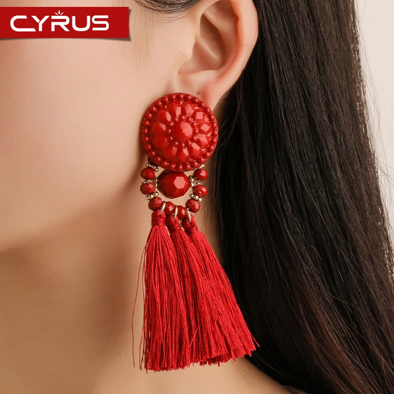

Vintage Crystal Gem Cotton Tassel Earrings for Women Multicolor Wool Line Drop Ear Studs Statement Exaggerated Boucle D'oreille
