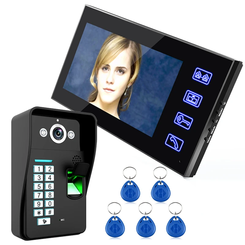 7 дюймов Проводной видео-телефон двери визуальный видеодомофон двухстороннее аудио домофон отпечатков пальцев с Водонепроницаемый уличная камера с ИК подсветкой - Цвет: 816BMJF11