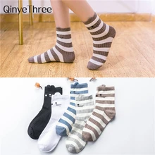 Новые осенне-зимние женские полосатые носки японские корейские носки без пятки милые носки для девочек с объемным рисунком кота