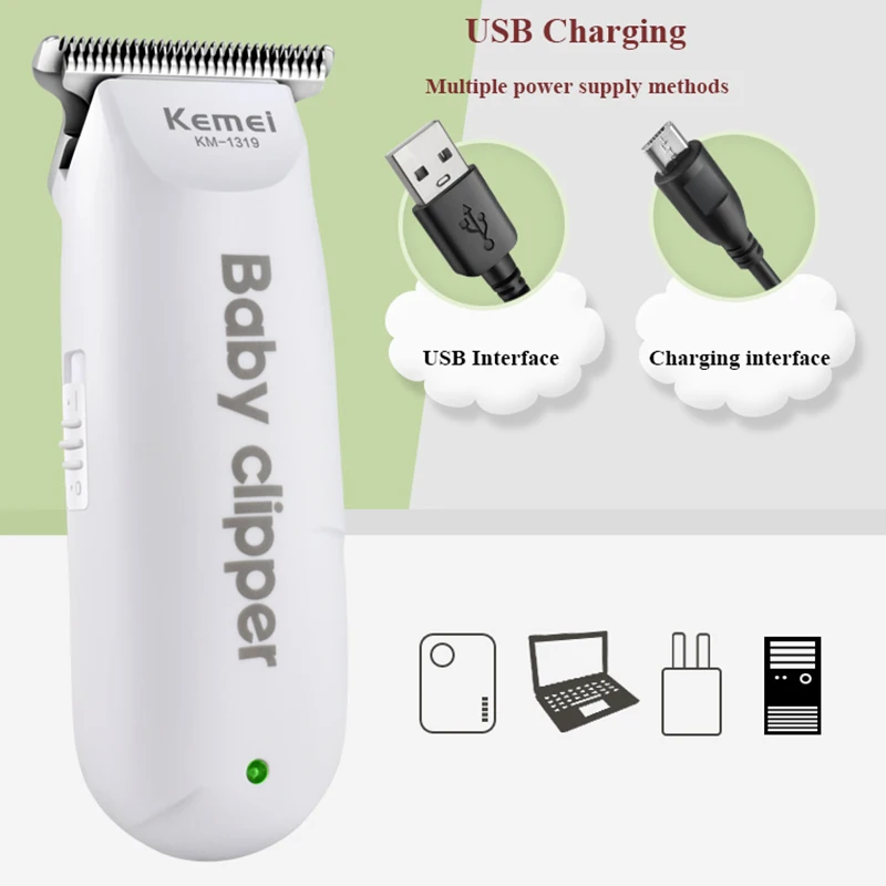 Kemei KM-1319 Baby Hair Clipper Professional USB Hair Trimmer Rechargeable Haircut Machine with 3pcs Limit Combs 2
