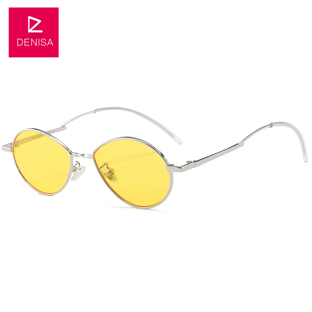 DENISA винтажная Капля воды Солнцезащитные очки дизайнерские бренды люксовые женские очки маленькие овальные солнцезащитные очки желтые оттенки для женщин G31064 - Цвет линз: Silver Yellow