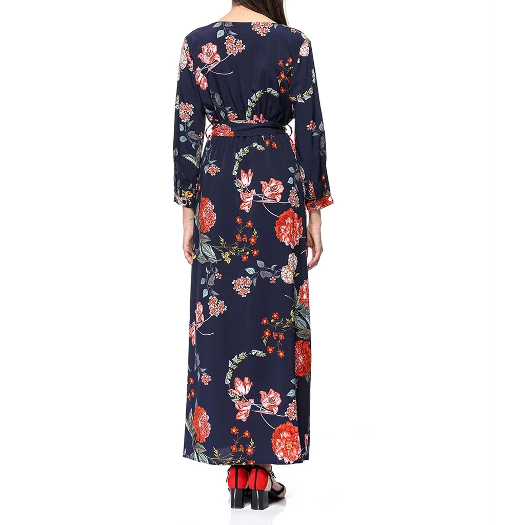 Loose Dresses Long Sleeve Winter Bohemian Beach Women Floral Print  Runway Dress Autumn Party Night Sundress Vestidos 822