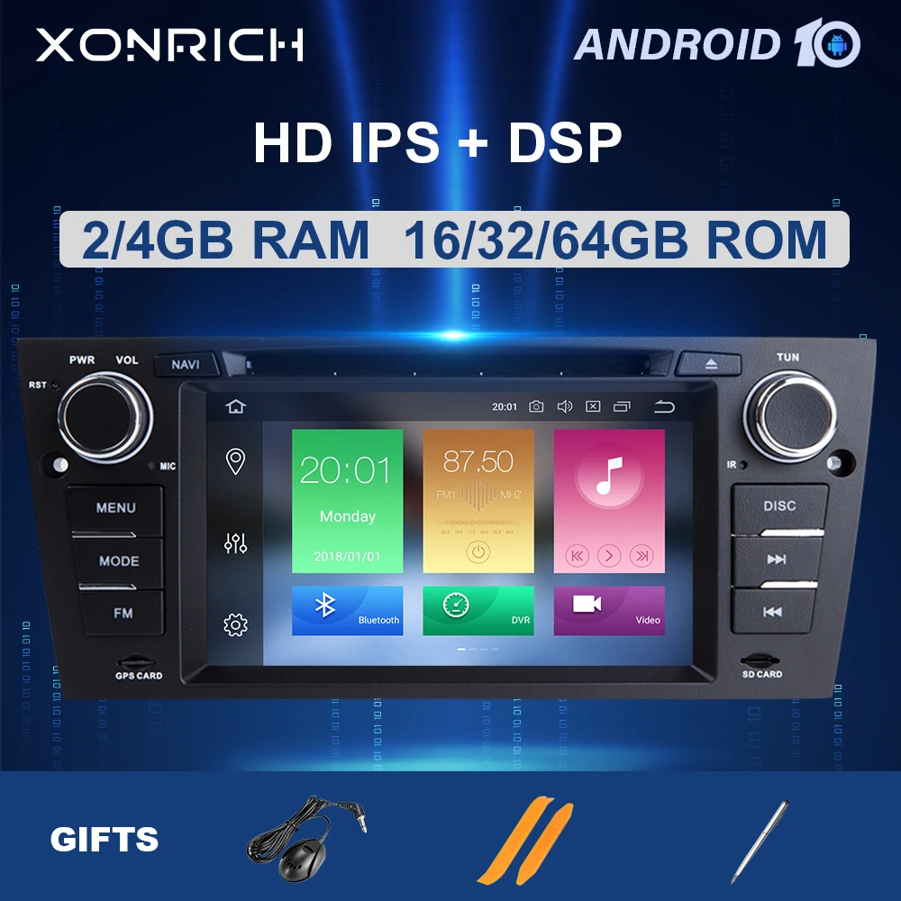 Головное устройство для автомобиля 4 Гб 64 IPS DSP 1 Din Android 10 BMW E90/E91/E92/E93 мультимедийный