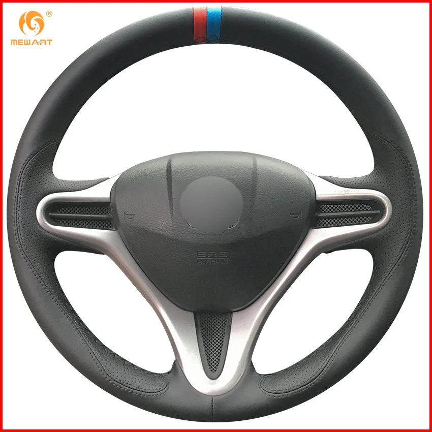 Mewant Black Leather Car Steering Wheel Cover For Honda Fit 20092013