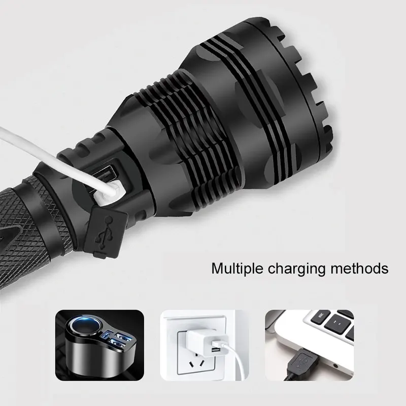 50 Вт P70 Zoom Flash светильник Мощный тактический 200-500 м водонепроницаемый ручной светильник внешний аккумулятор Встроенный перезаряжаемый аккумулятор