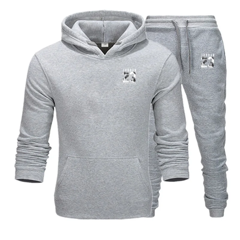 3gray Новая брендовая спортивная одежда модная толстовка мужская спортивная одежда из двух частей Толстая рубашка с капюшоном 23+ костюм со спортивными брюками для мужчин - Цвет: 3gray