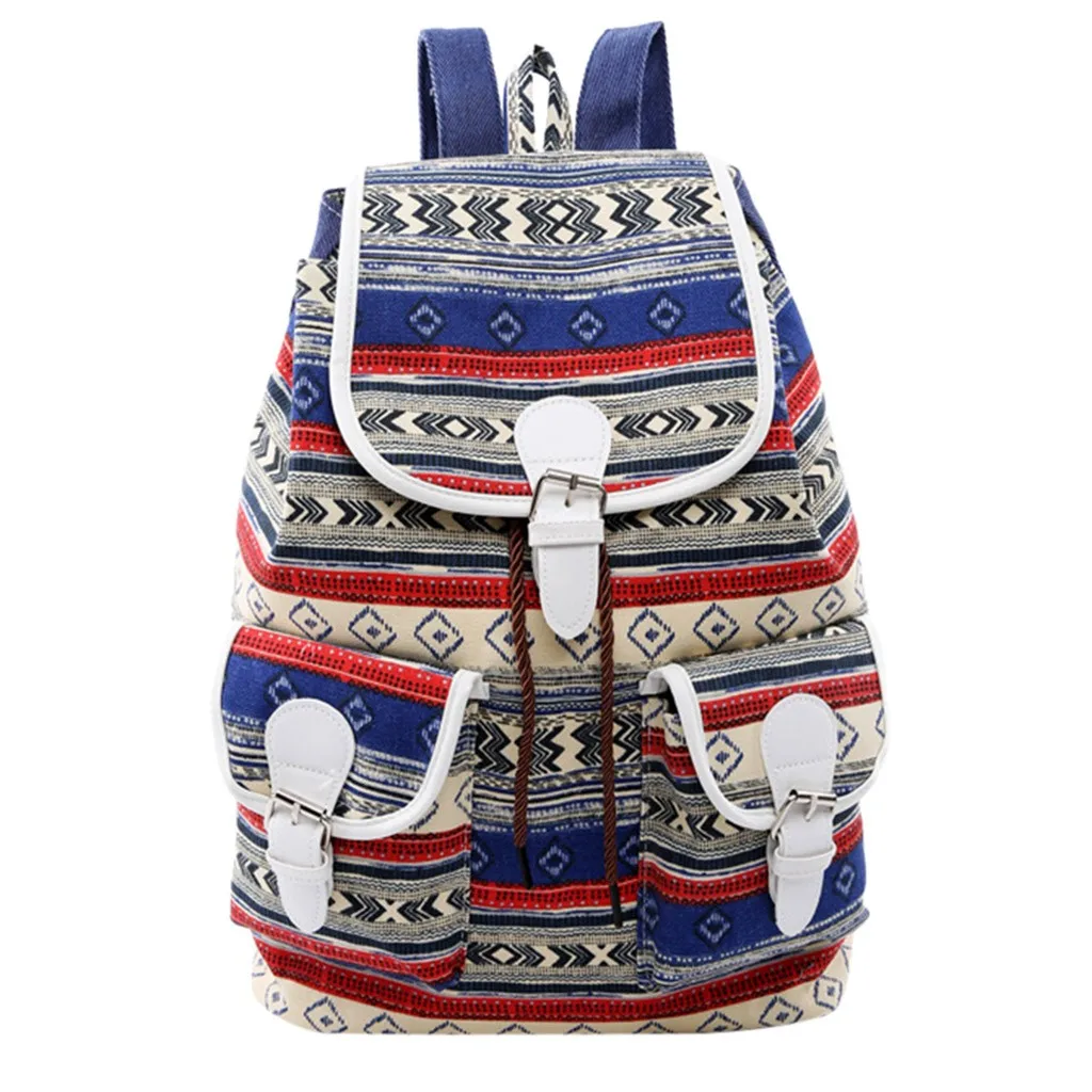 

Ethnic Style Colourful Backpack For Women 2019 New Large-capacity Bag Canvas Bag Strip Versatil Modis Shoulder Bag Backpack