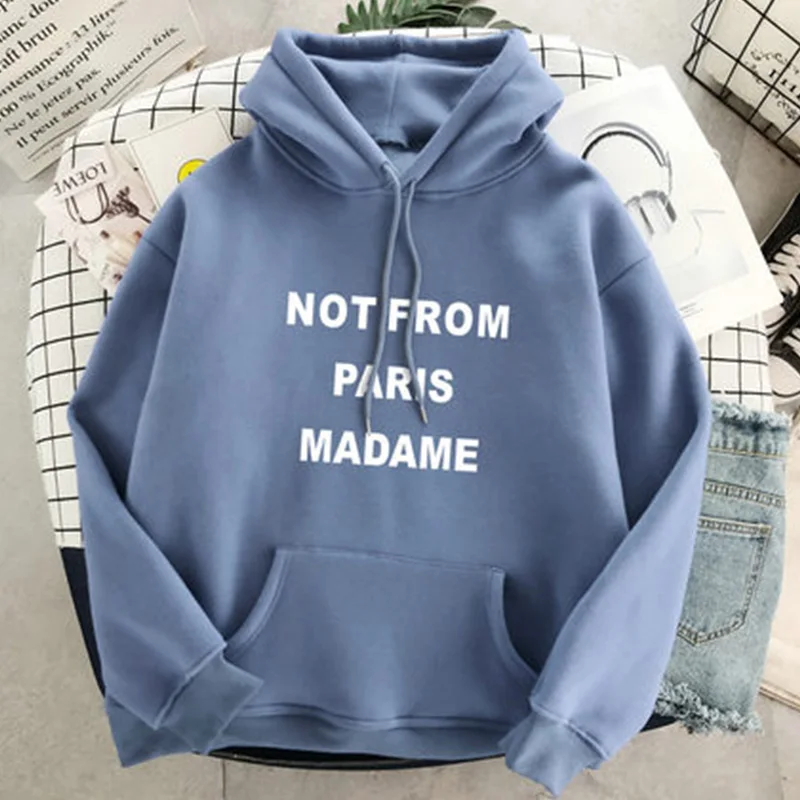 loose hooded clothes tide ins super fire clothes female autumn and winter new plus velvet long sleeve thick coat jacket size top - Color: Blue