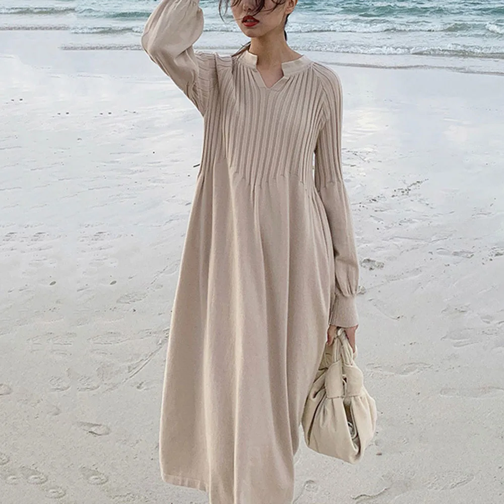 Женское трикотажное платье свитер однотонное повседневное свободное