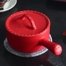 Керамическая Горячая емкость для молока с крышкой с длинной ручкой кастрюля Бытовая маленькая суповая кастрюля для приготовления пищи рисовая лапша кастрюля для тушения кастрюль 1л