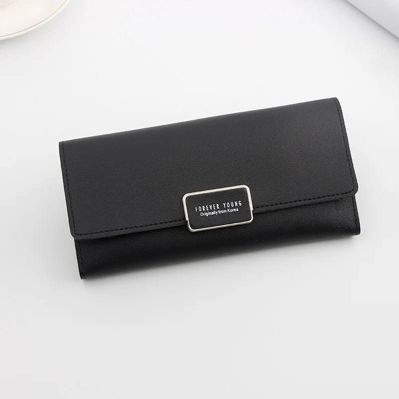 Женский кошелек, дамская сумочка, многофункциональный кошелек, пряжка, Длинный кошелек для монет - Цвет: Черный