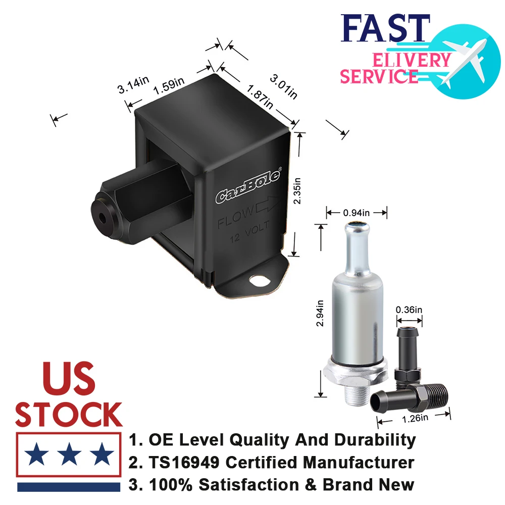 

New Universal Upgrade Electric Fuel Pump Low Pressure 12 Volt 2-4 PSI 20-30 GPH Output 5/16"