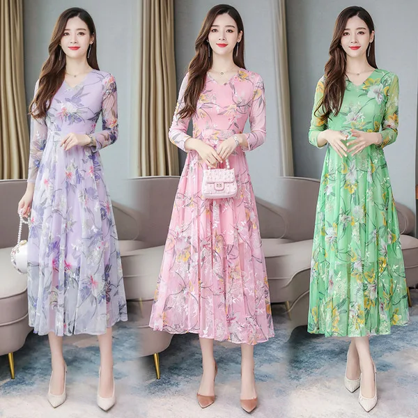

2019 Spring And Autumn New Style Long Sleeve Embroidery Dress Women's Waist Hugging Cover Belly Elegant Debutante over-the-Knee