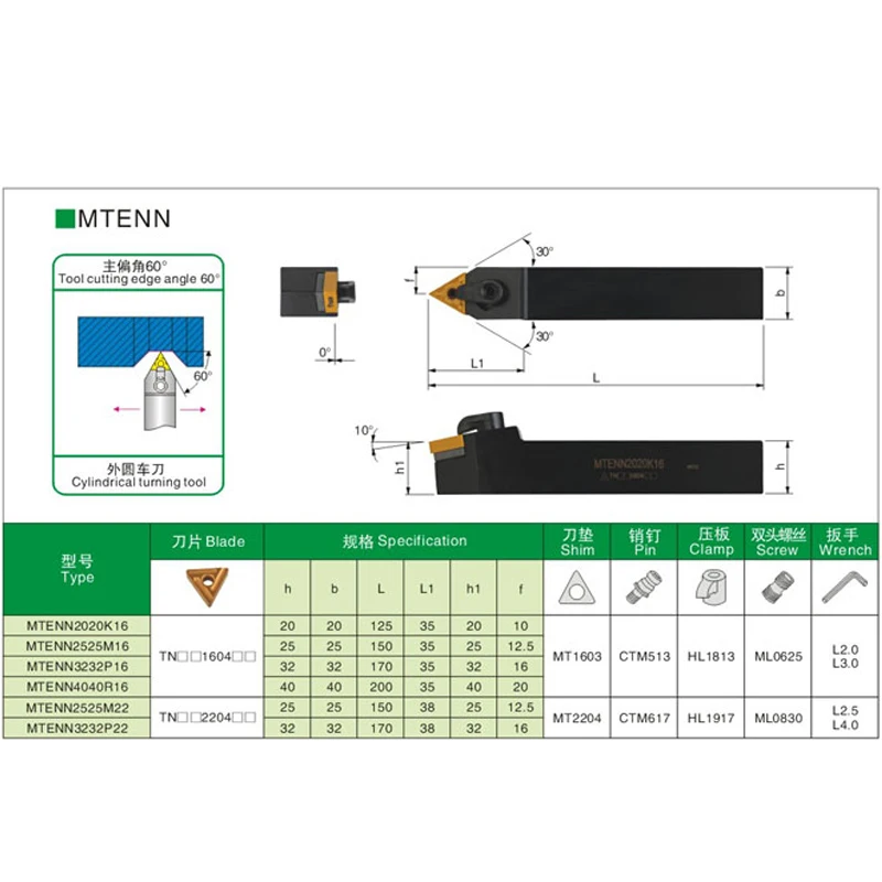 MTENN1616H16 MTENN2020/2025M16 WTENN1616K16 WTENN2020K16 WTENN2525M16 Turning Tool Holder,CNC tool holder, External turning tool boring head for milling machine