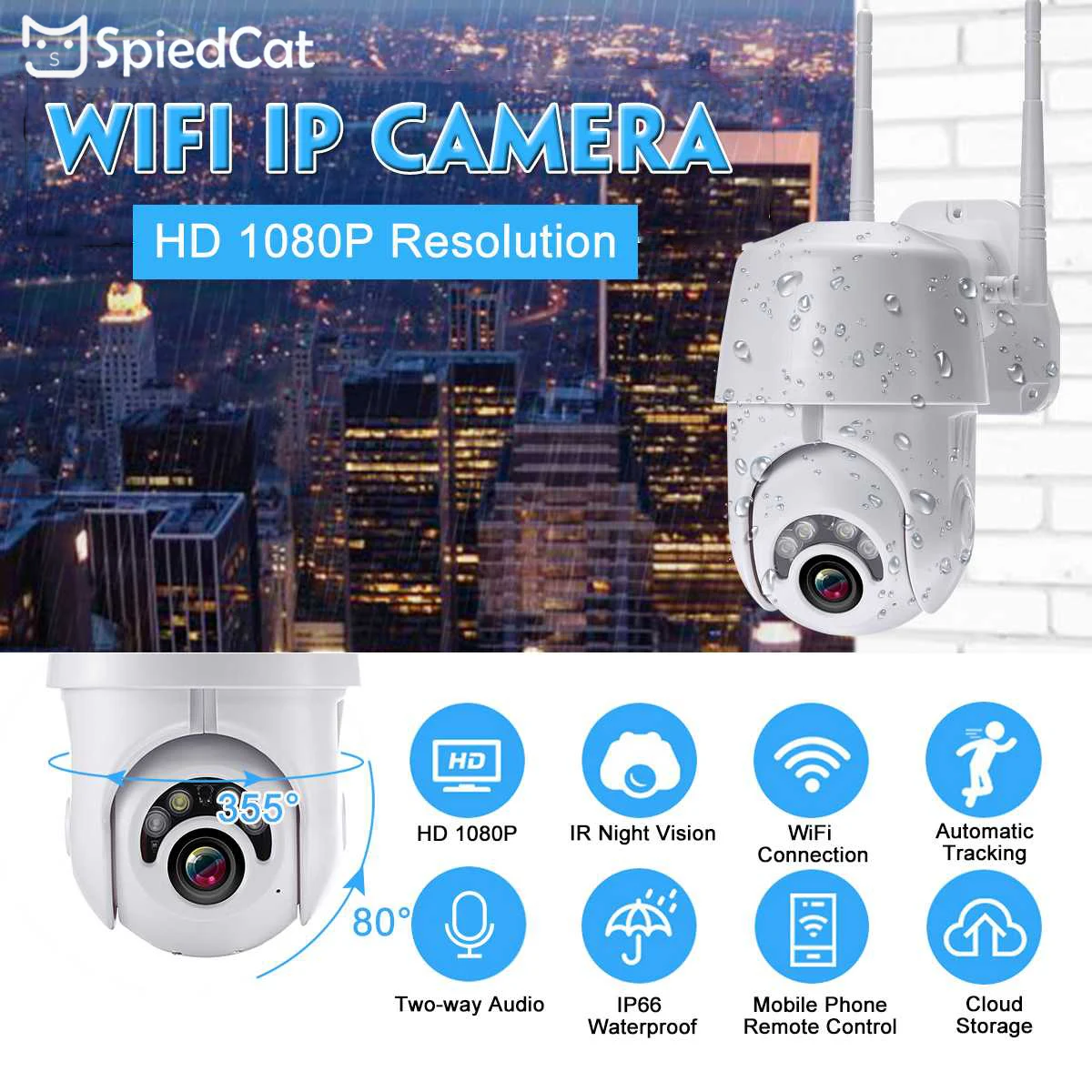 HD 1080P 2MP wifi IP PTZ Беспроводная скоростная купольная CCTV IP66 Водонепроницаемая камера