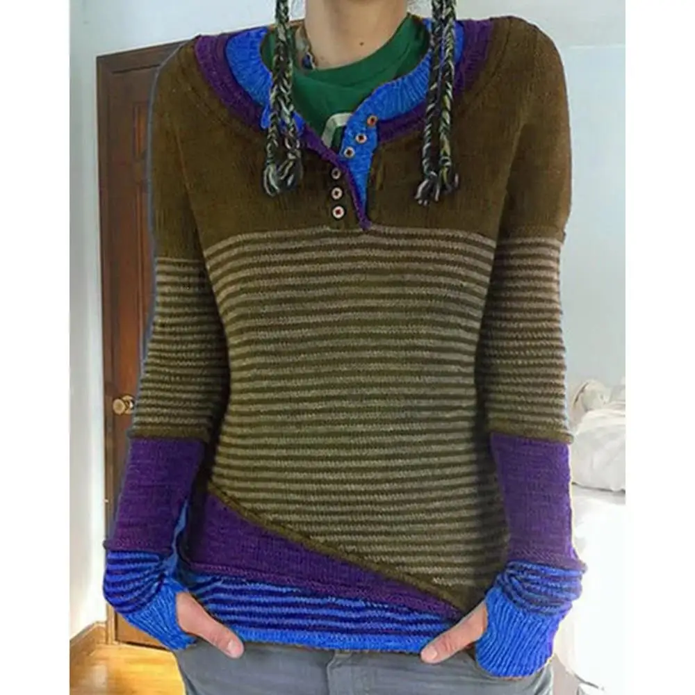 Winter New Casual Printing Striped Sweater O-Neck Women Long Sleeve Knitted Sweater Female Slim Tops