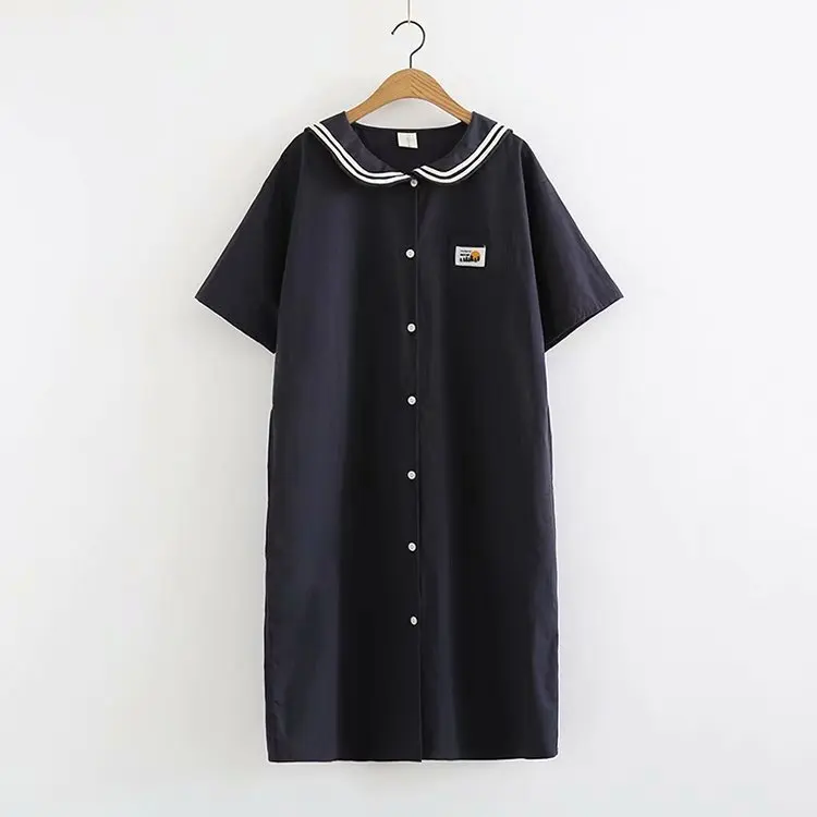 

2018 Summer New Style Korean-style Hipster Navy Collar Embroidered Letters Short-sleeve Dress Women's
