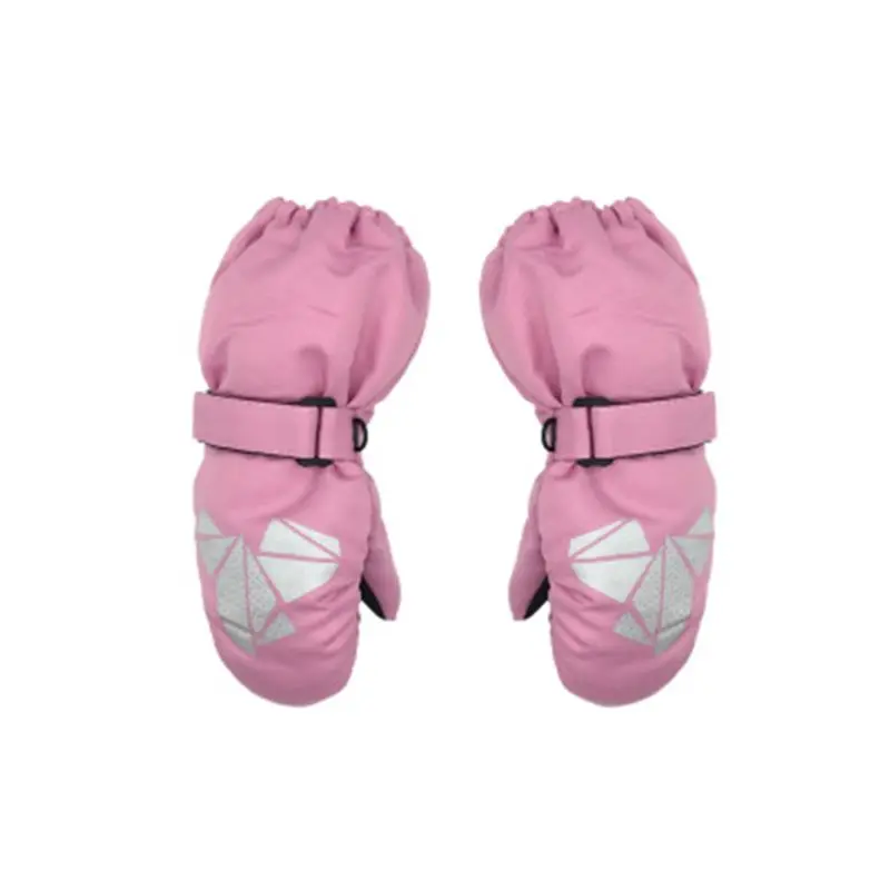 Детские зимние теплые перчатки для мальчиков и девочек с геометрическим принтом, толстые ветрозащитные варежки - Цвет: PK