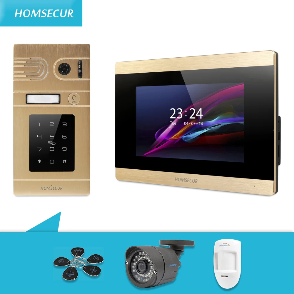 HOMSECUR 7 "Проводной Видео и Аудио Смарт-дверной Звонок + Золотая Камера для Дома