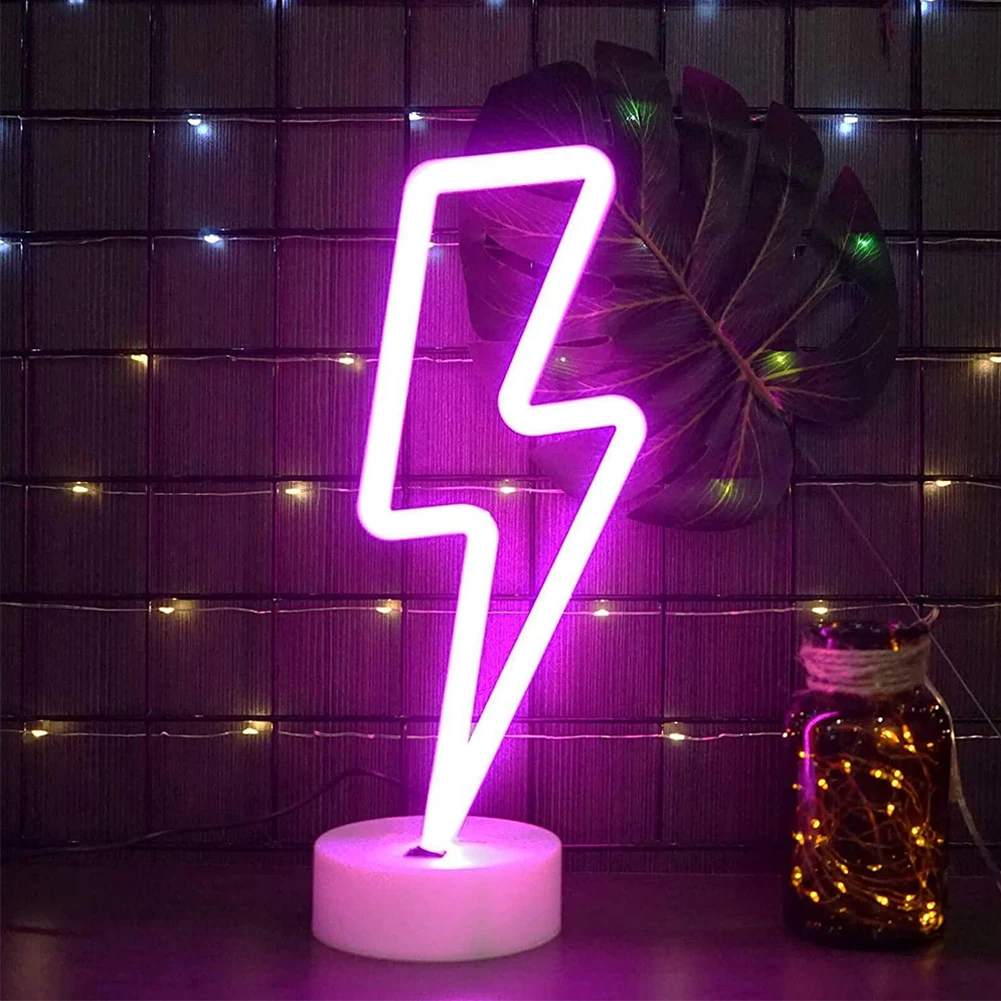 LED Home Neon Lightning Shaped Sign Neon Fulmination Light USB Decorative Light Wall Decor For Kids Baby Room Wedding Party battery night light