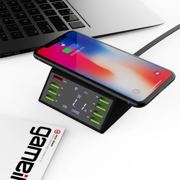 

8 Port USB Charging Dock LCD Digital Display Fast Charger QC 3.0 60W Wireless Charger 10W For iPhone Xiaomi Huawei