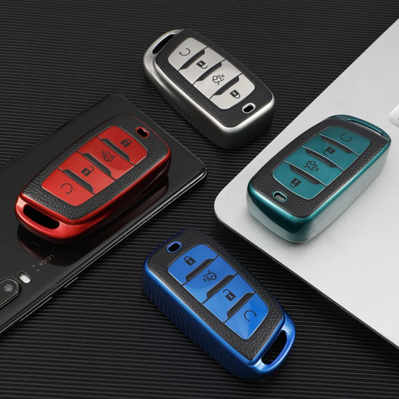 TPU+Leather Car Key Case Cover For Changan CS85 CS35 Plus CS25 CS95 CS85 Coupe Car Holder Smart Remote Auto Styling Accessories