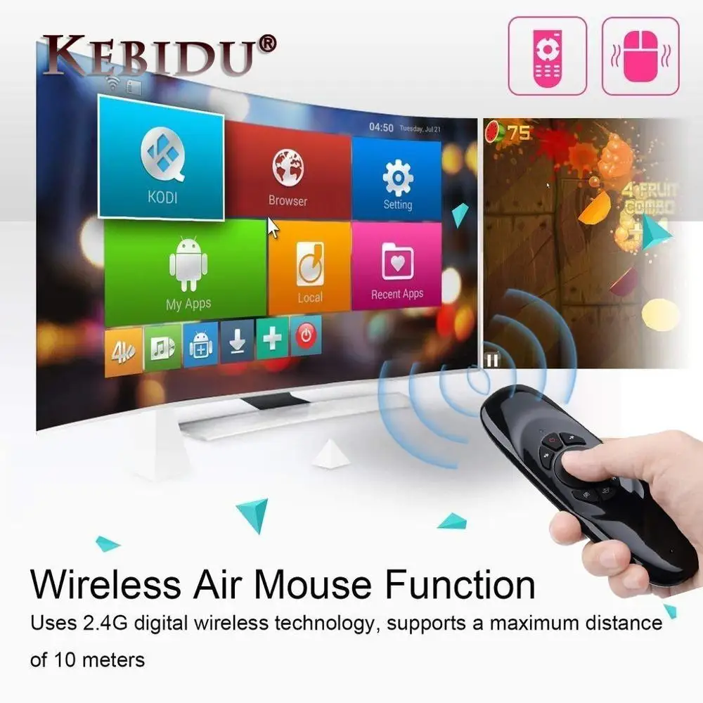 Kebidu 2,4 ГГц Беспроводная клавиатура Air mouse пульт дистанционного управления русский английский перезаряжаемый ручной для игр Smart tv BOX PC