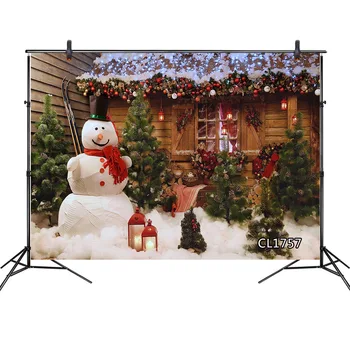 

LB Polyester & Vinyl New Year Christmas Chalet Snowman Photo Background Christmas Tree Toy Sleigh Garland Photography Backdrops