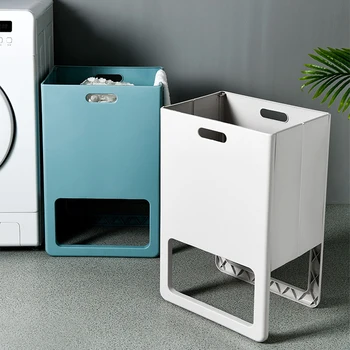 

Wall Hanging Hamper Household Debris Storage Basket Punch-free Folding Laundry Storage Basket Multifunctional Bathroom