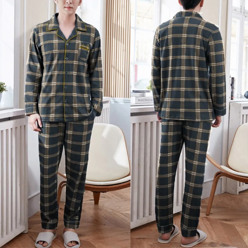 black pajama pants Men Sleepwear Striped Cotton Pajama Sets for Men Short Sleeve Long Pants Sleepwear Pyjama Male Homewear Lounge Wear Clothes silk sleepwear