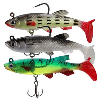 

1pcs 14g/80mm Soft Fishing Lures Silicone Lead Head Fish Lifelike Wobbler Worm T-Tail Shad Bait Bass Carp jigging Fishing Tackle